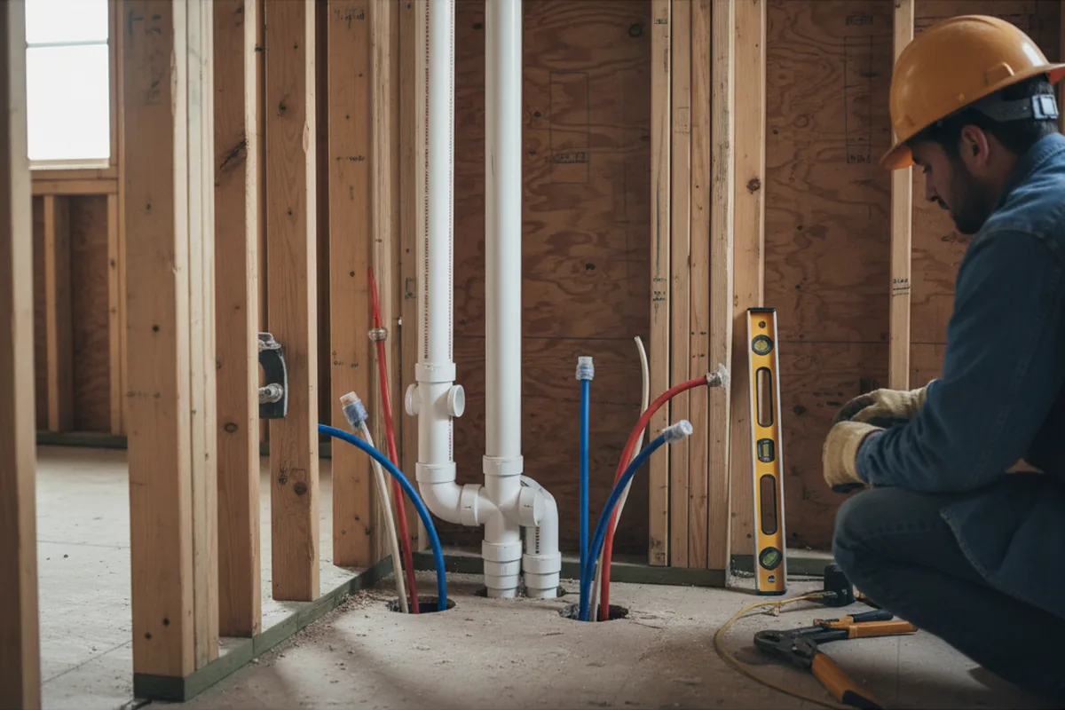 Drain and supply rough-in during Sump Pump Repair in Rutherford College